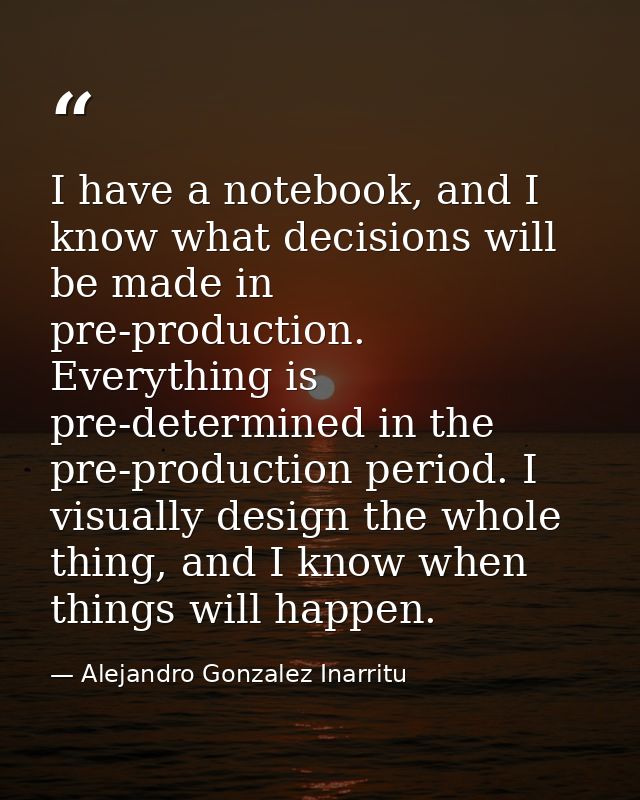 I have a notebook, and I know what decisions will be made in pre-production. Everything is pre-determined in the pre-pro — Alejandro Gonzalez Inarritu