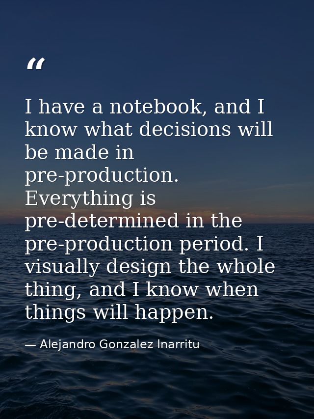 I have a notebook, and I know what decisions will be made in pre-production. Everything is pre-determined in the pre-pro — Alejandro Gonzalez Inarritu