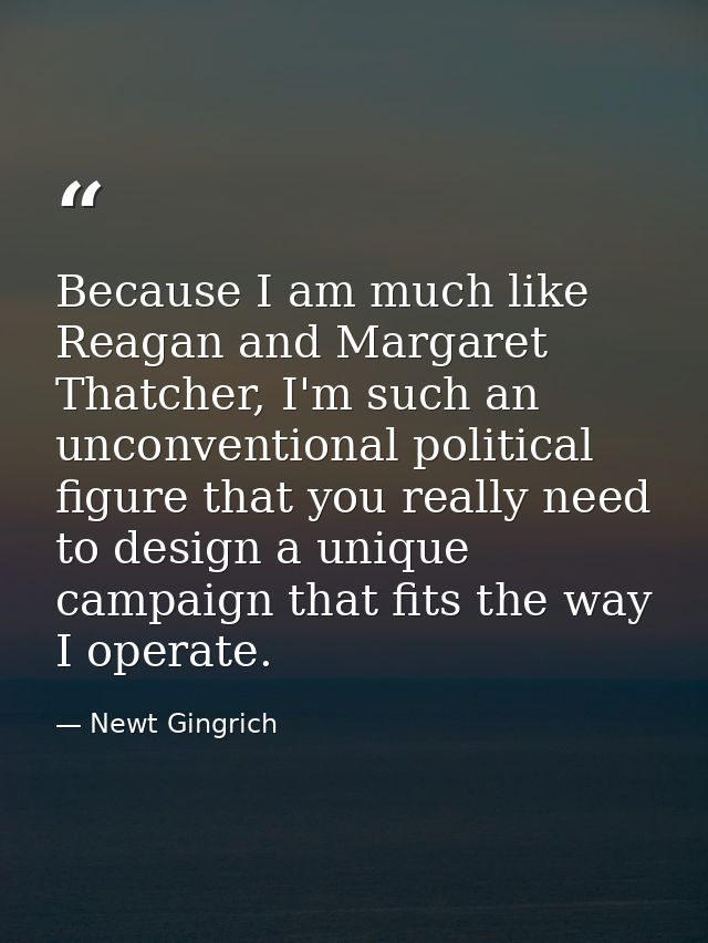 Because I am much like Reagan and Margaret Thatcher, I'm such an unconventional political figure that you really need to — Newt Gingrich