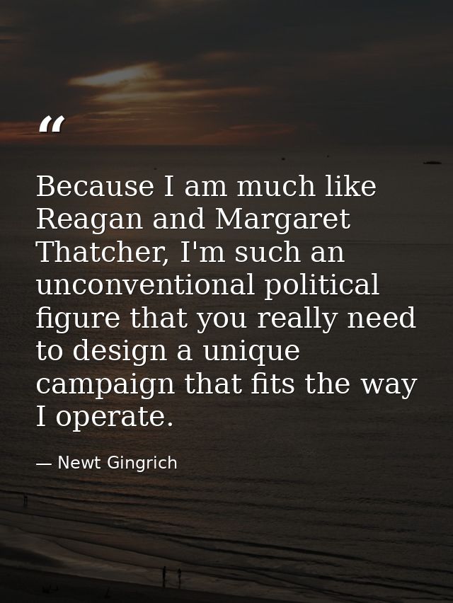 Because I am much like Reagan and Margaret Thatcher, I'm such an unconventional political figure that you really need to — Newt Gingrich