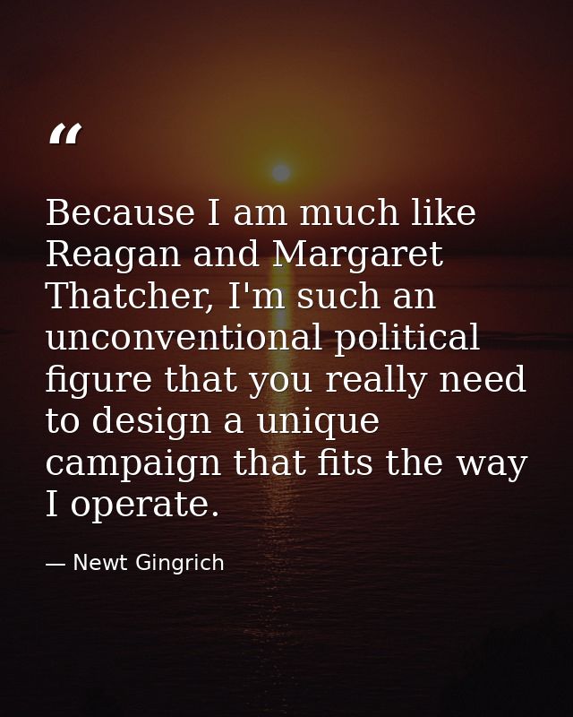 Because I am much like Reagan and Margaret Thatcher, I'm such an unconventional political figure that you really need to — Newt Gingrich