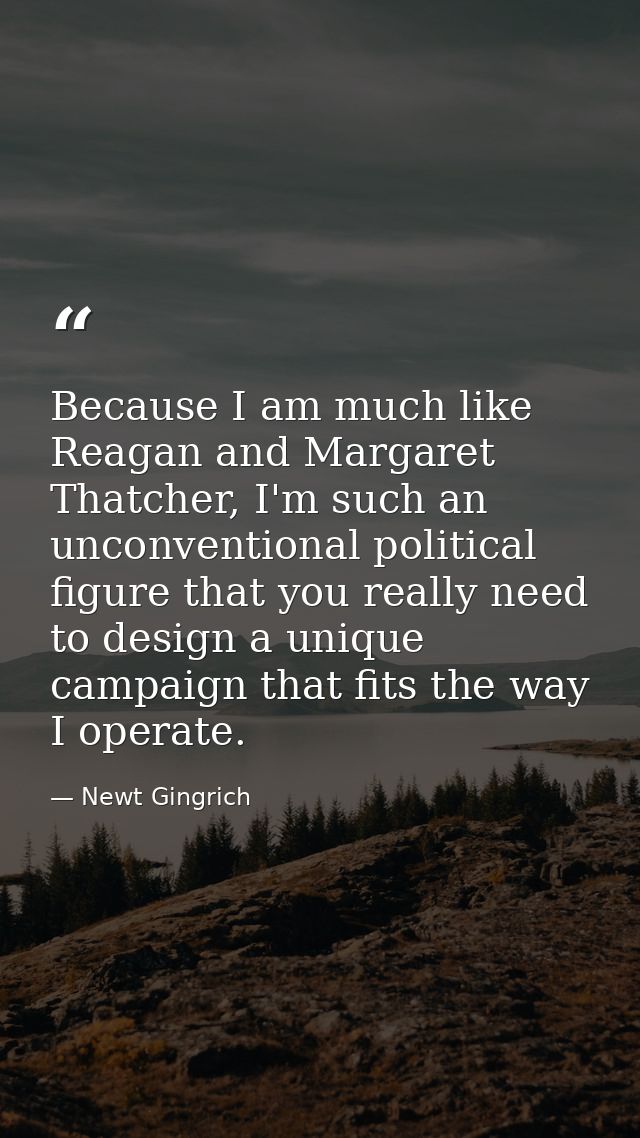 Because I am much like Reagan and Margaret Thatcher, I'm such an unconventional political figure that you really need to — Newt Gingrich