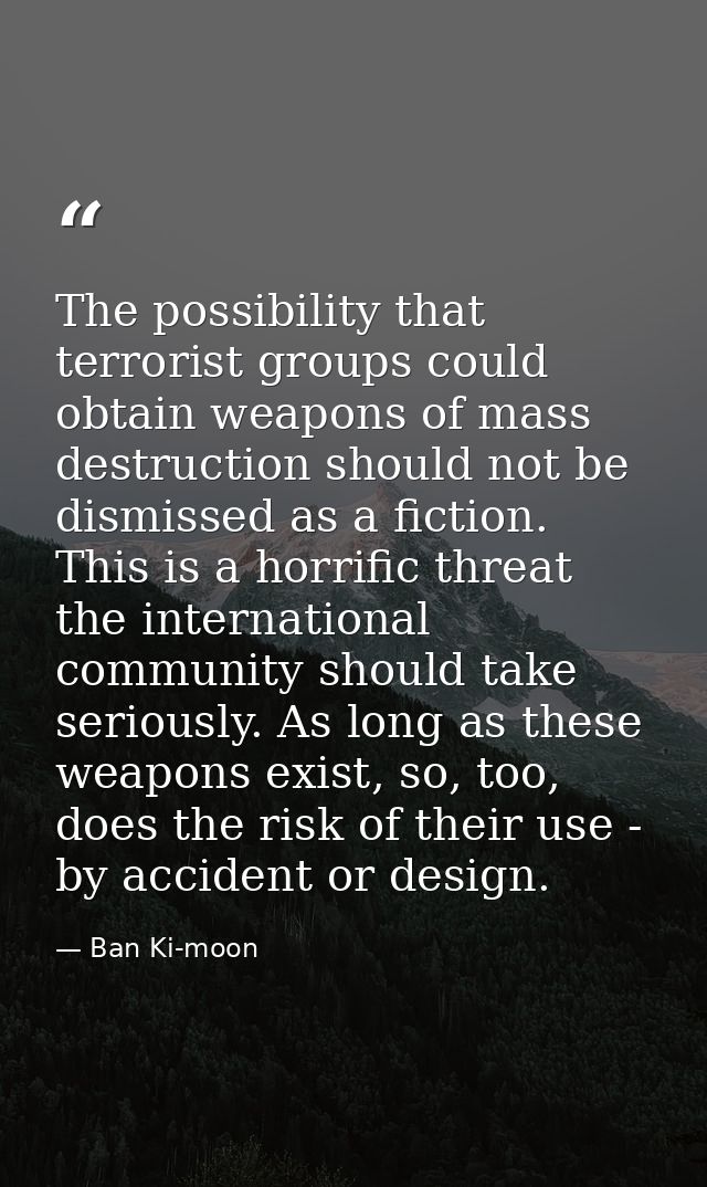 The possibility that terrorist groups could obtain weapons of mass destruction should not be dismissed as a fiction. Thi — Ban Ki-moon