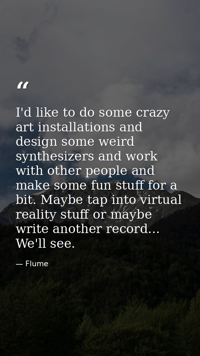 I'd like to do some crazy art installations and design some weird synthesizers and work with other people and make some  — Flume