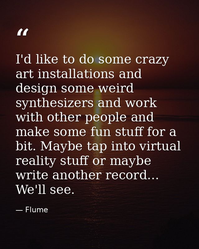 I'd like to do some crazy art installations and design some weird synthesizers and work with other people and make some  — Flume