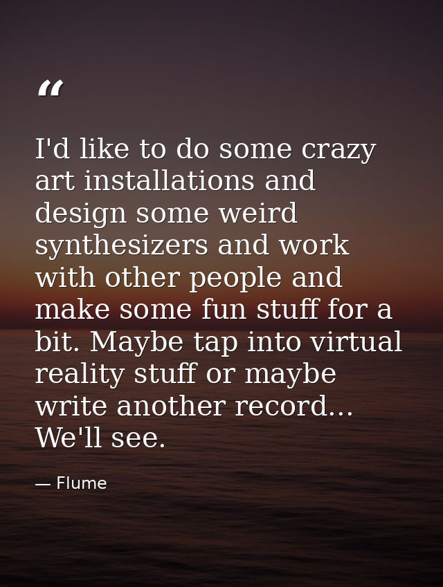 I'd like to do some crazy art installations and design some weird synthesizers and work with other people and make some  — Flume
