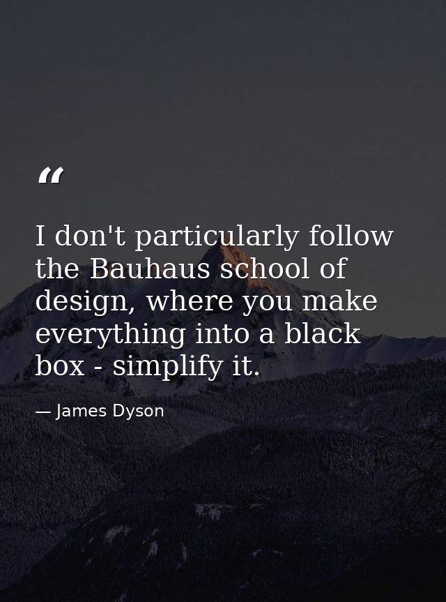 I don't particularly follow the Bauhaus school of design, where you make everything into a black box - simplify it. — James Dyson