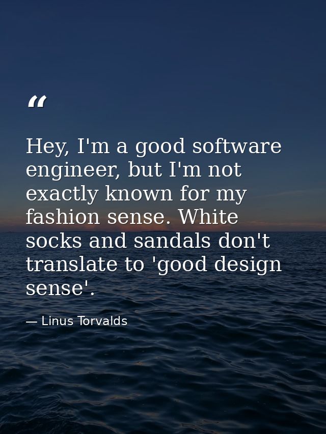 Hey, I'm a good software engineer, but I'm not exactly known for my fashion sense. White socks and sandals don't transla — Linus Torvalds
