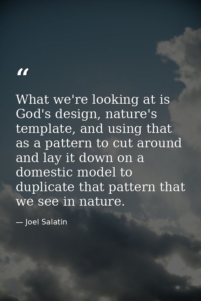 What we're looking at is God's design, nature's template, and using that as a pattern to cut around and lay it down on a — Joel Salatin