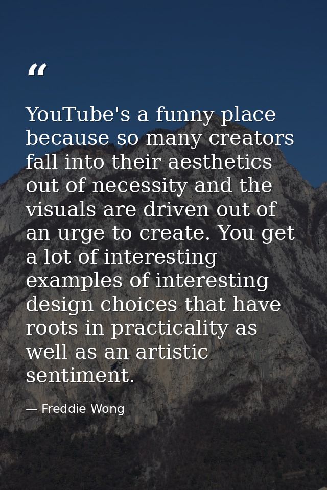 YouTube's a funny place because so many creators fall into their aesthetics out of necessity and the visuals are driven  — Freddie Wong
