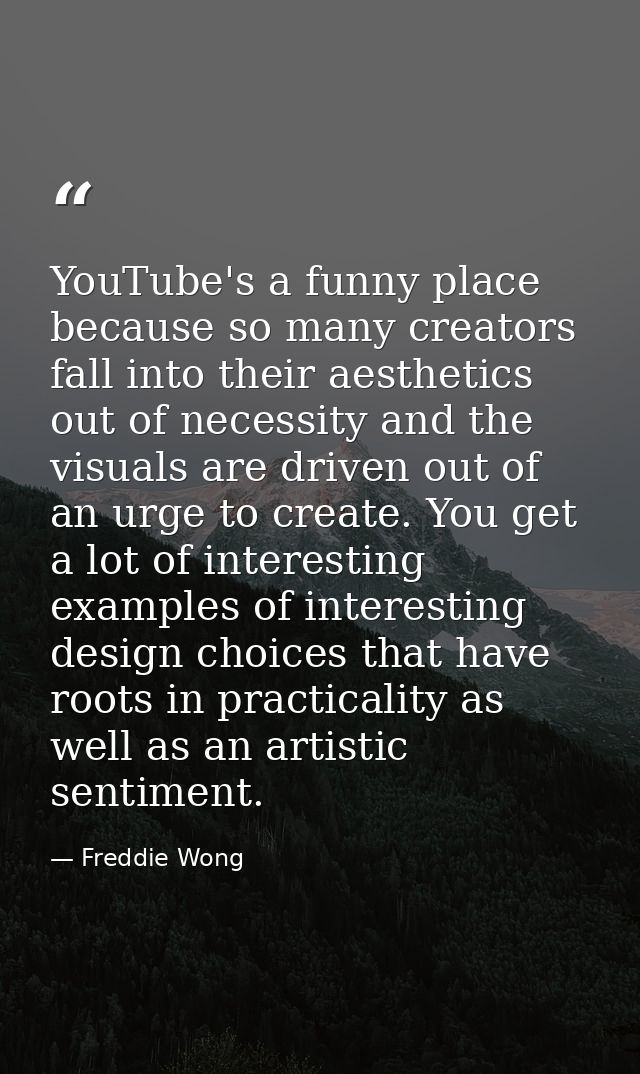 YouTube's a funny place because so many creators fall into their aesthetics out of necessity and the visuals are driven  — Freddie Wong