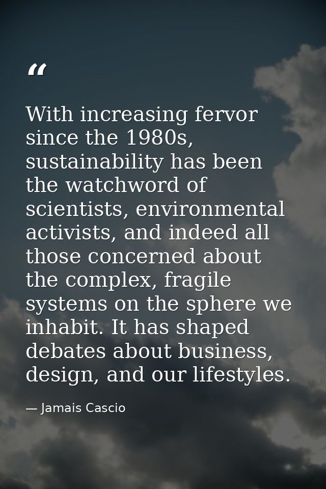 With increasing fervor since the 1980s, sustainability has been the watchword of scientists, environmental activists, an — Jamais Cascio