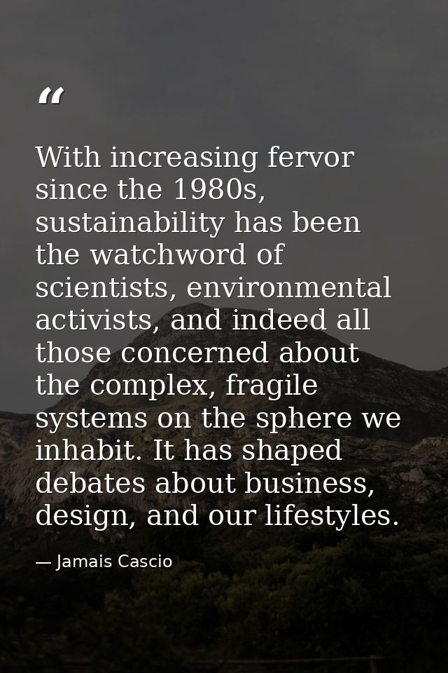 With increasing fervor since the 1980s, sustainability has been the watchword of scientists, environmental activists, an — Jamais Cascio