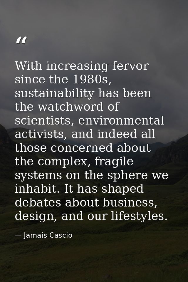 With increasing fervor since the 1980s, sustainability has been the watchword of scientists, environmental activists, an — Jamais Cascio
