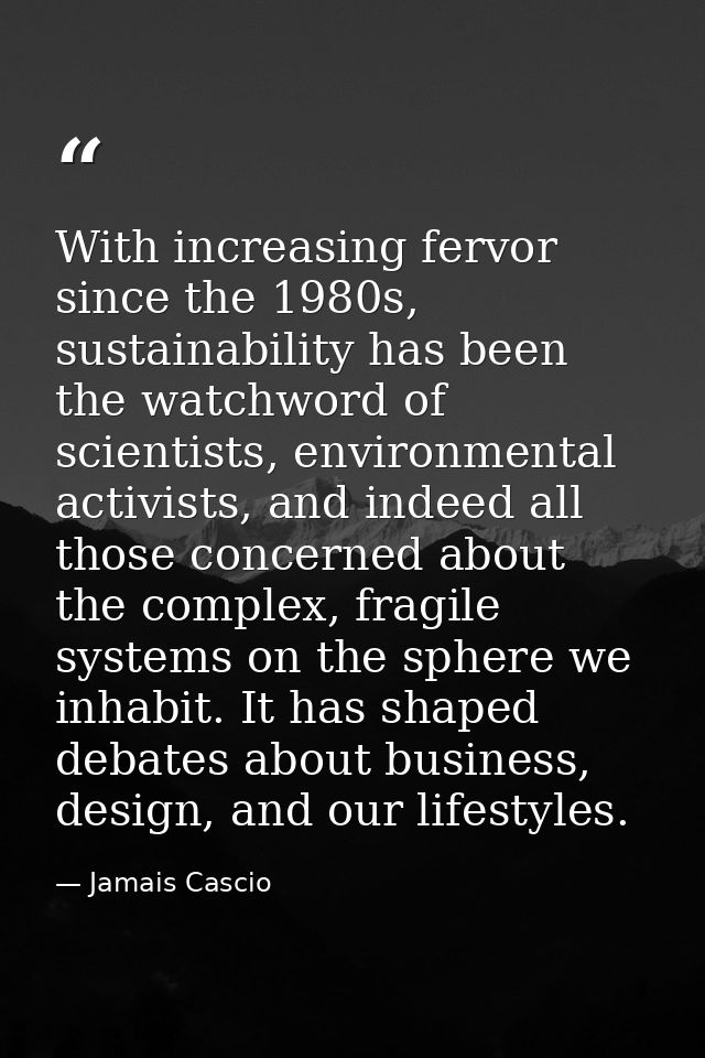 With increasing fervor since the 1980s, sustainability has been the watchword of scientists, environmental activists, an — Jamais Cascio