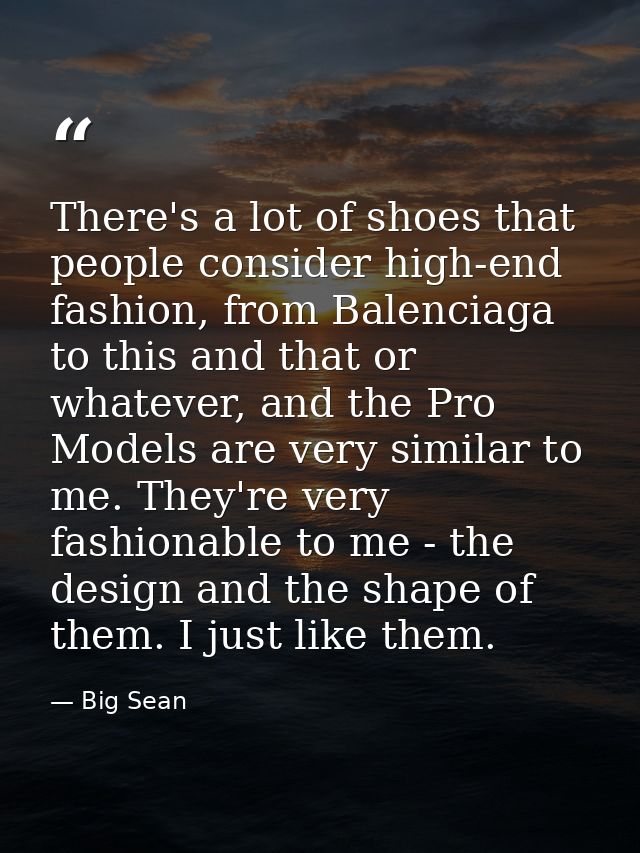 There's a lot of shoes that people consider high-end fashion, from Balenciaga to this and that or whatever, and the Pro  — Big Sean