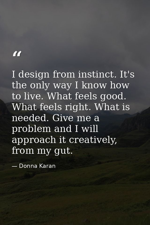 I design from instinct. It's the only way I know how to live. What feels good. What feels right. What is needed. Give me — Donna Karan