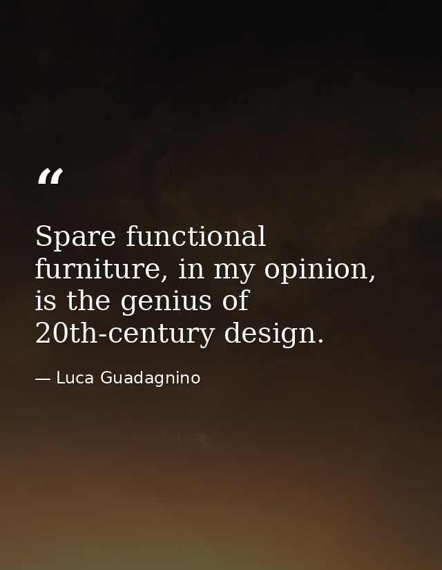 Spare functional furniture, in my opinion, is the genius of 20th-century design. — Luca Guadagnino