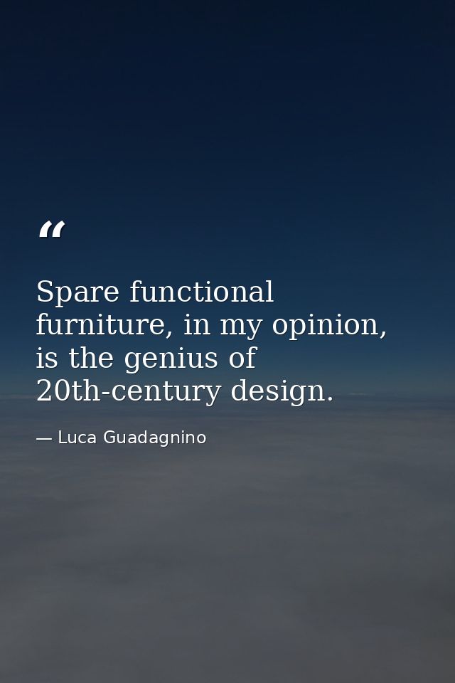 Spare functional furniture, in my opinion, is the genius of 20th-century design. — Luca Guadagnino