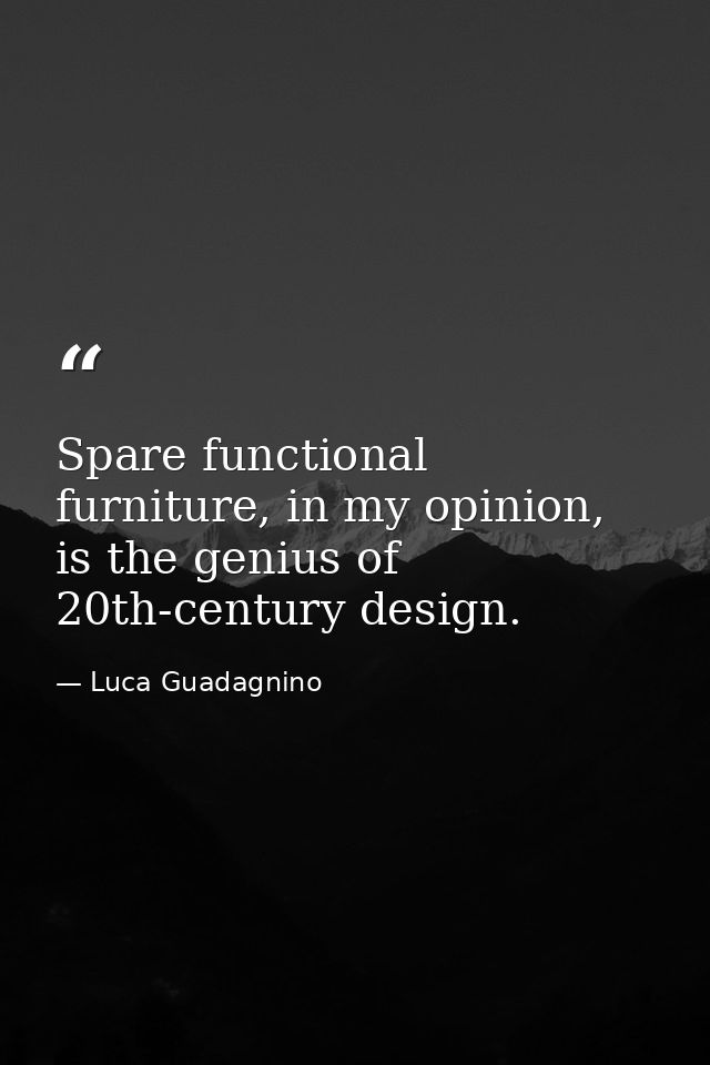 Spare functional furniture, in my opinion, is the genius of 20th-century design. — Luca Guadagnino