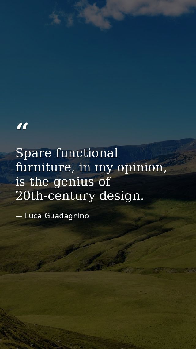 Spare functional furniture, in my opinion, is the genius of 20th-century design. — Luca Guadagnino