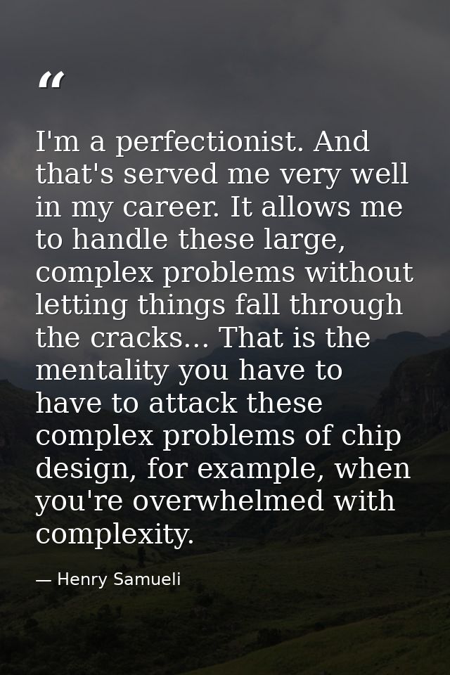 I'm a perfectionist. And that's served me very well in my career. It allows me to handle these large, complex problems w — Henry Samueli