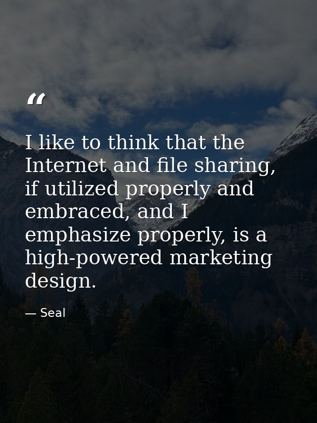 I like to think that the Internet and file sharing, if utilized properly and embraced, and I emphasize properly, is a hi — Seal