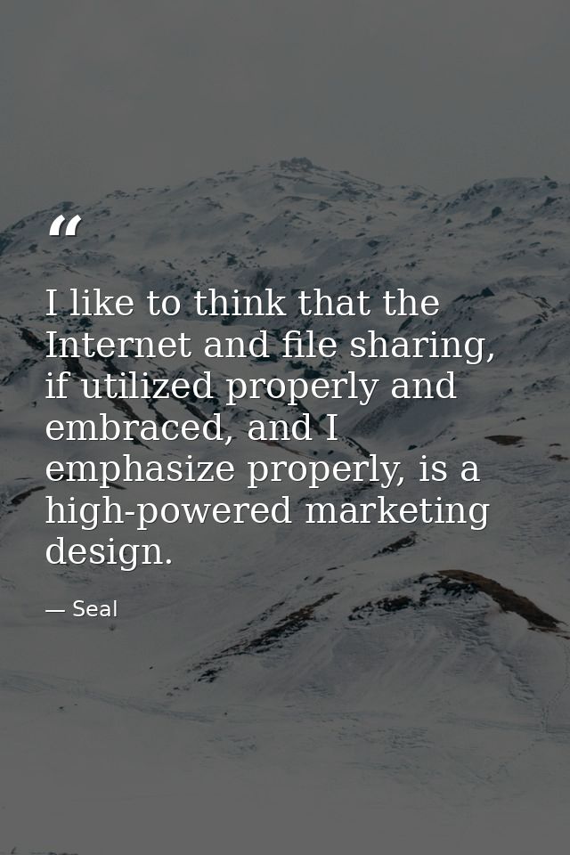 I like to think that the Internet and file sharing, if utilized properly and embraced, and I emphasize properly, is a hi — Seal