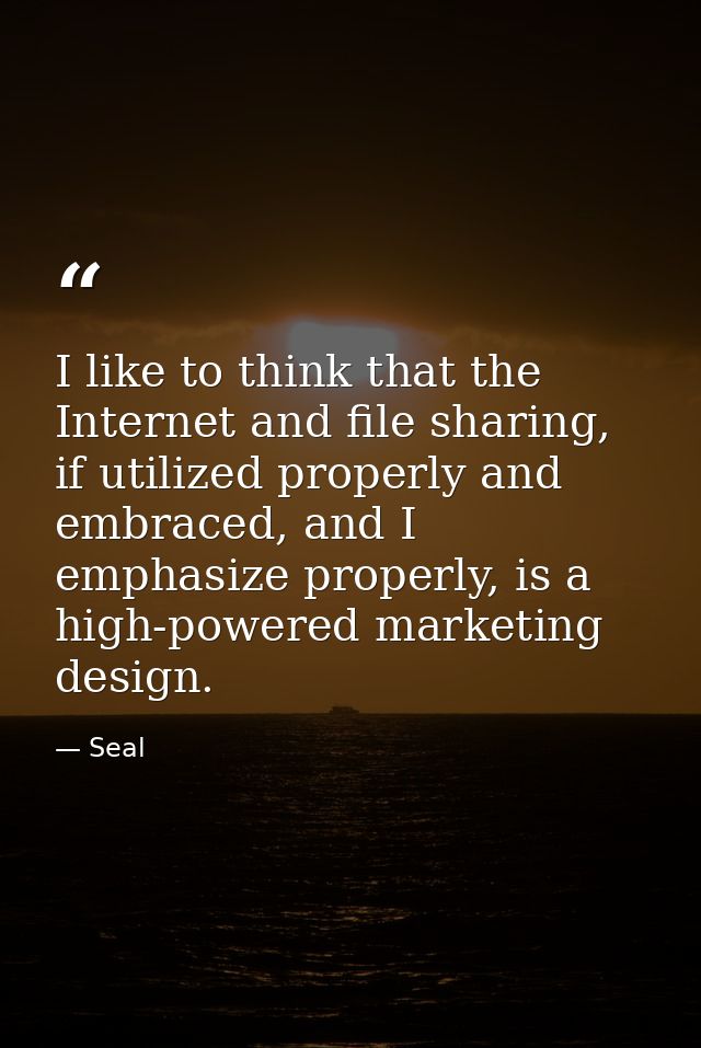 I like to think that the Internet and file sharing, if utilized properly and embraced, and I emphasize properly, is a hi — Seal
