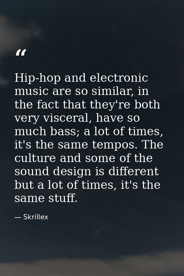 Hip-hop and electronic music are so similar, in the fact that they're both very visceral, have so much bass; a lot of ti — Skrillex