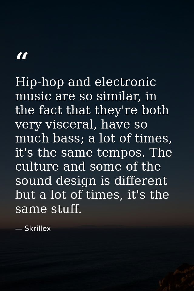 Hip-hop and electronic music are so similar, in the fact that they're both very visceral, have so much bass; a lot of ti — Skrillex