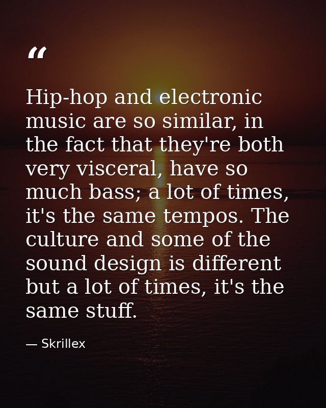 Hip-hop and electronic music are so similar, in the fact that they're both very visceral, have so much bass; a lot of ti — Skrillex
