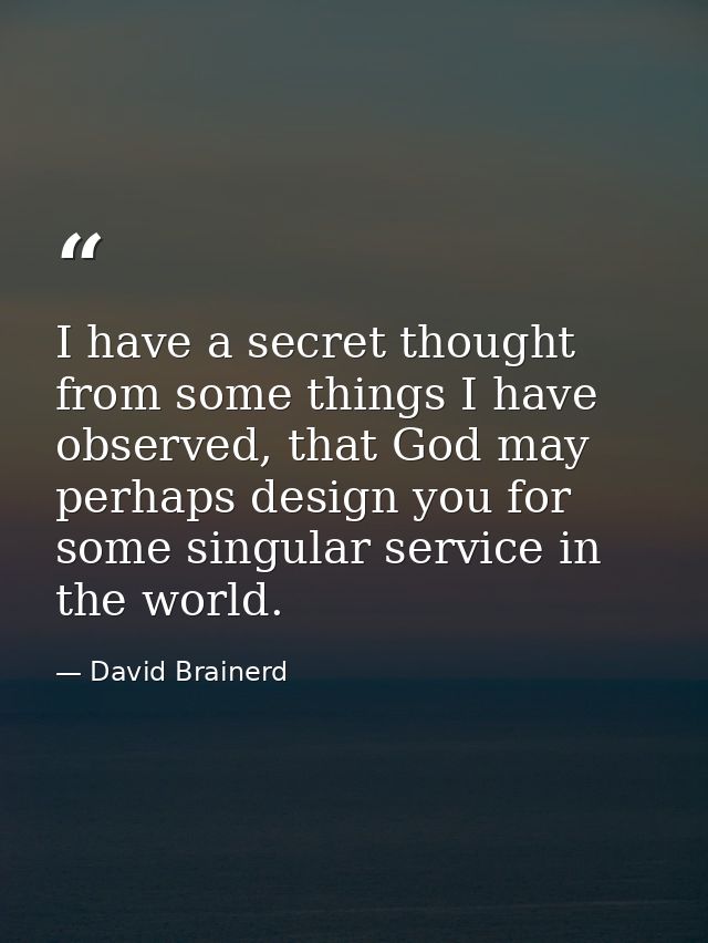 I have a secret thought from some things I have observed, that God may perhaps design you for some singular service in t — David Brainerd