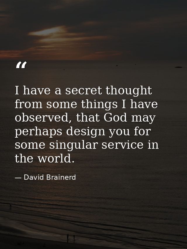 I have a secret thought from some things I have observed, that God may perhaps design you for some singular service in t — David Brainerd