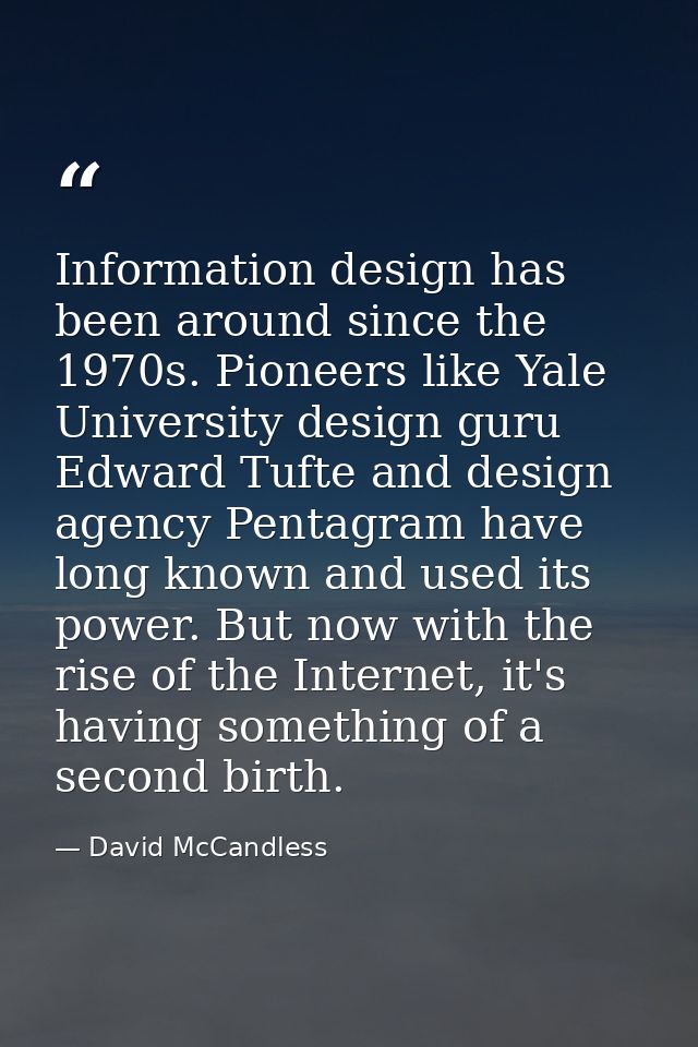 Information design has been around since the 1970s. Pioneers like Yale University design guru Edward Tufte and design ag — David McCandless