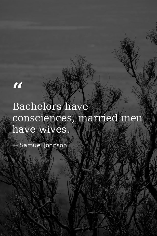 Bachelors have consciences, married men have wives. — Samuel Johnson