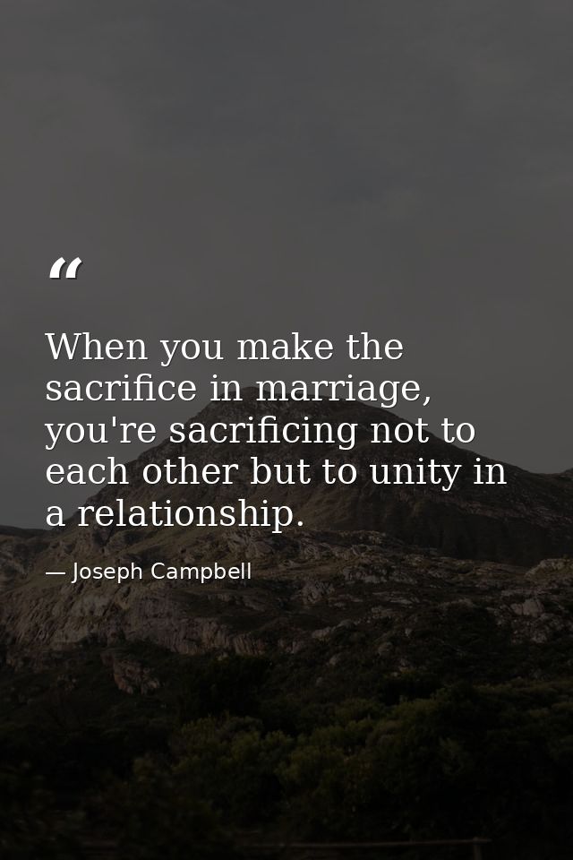 When you make the sacrifice in marriage, you're sacrificing not to each other but to unity in a relationship. — Joseph Campbell