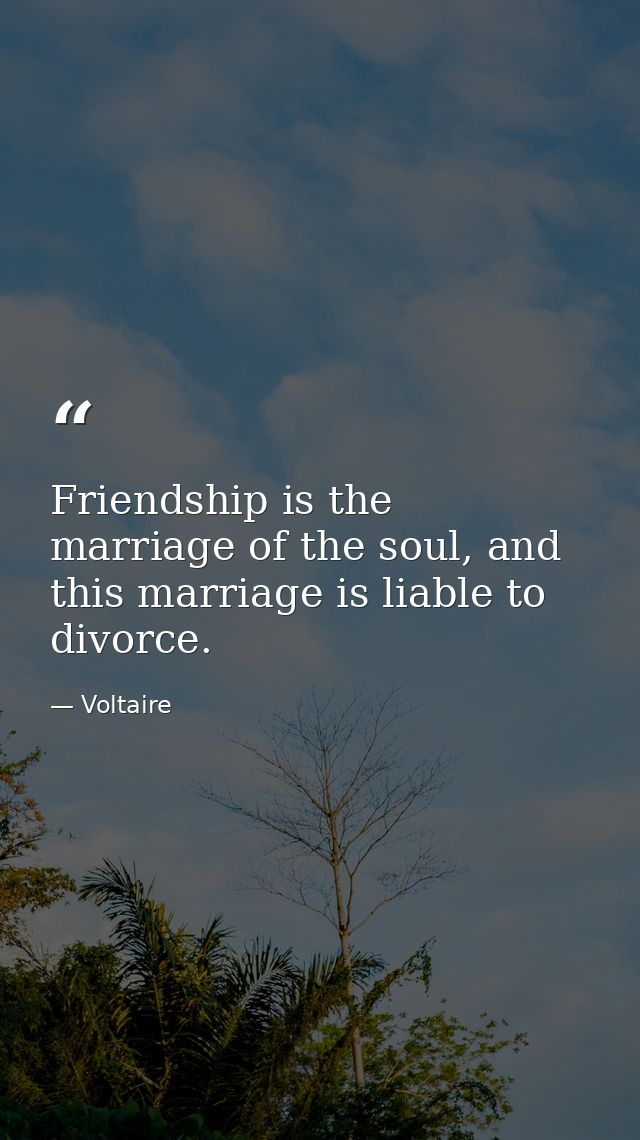 Friendship is the marriage of the soul, and this marriage is liable to divorce. — Voltaire