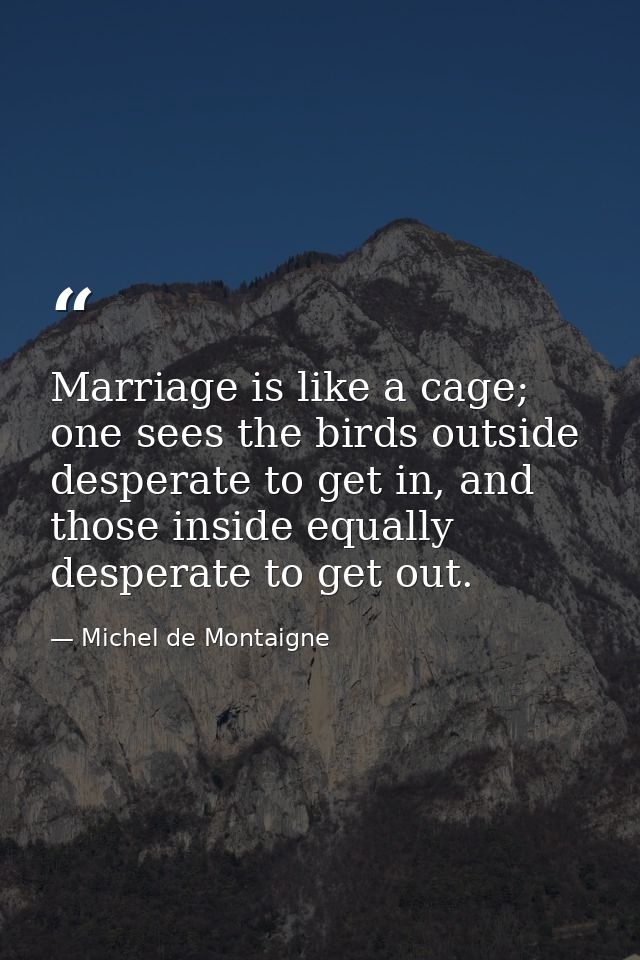 Marriage is like a cage; one sees the birds outside desperate to get in, and those inside equally desperate to get out. — Michel de Montaigne