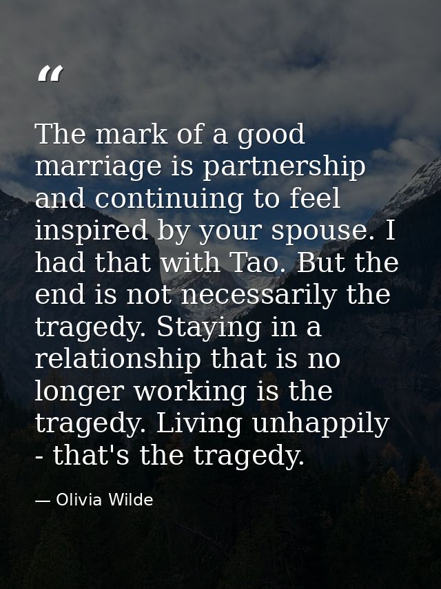 The mark of a good marriage is partnership and continuing to feel inspired by your spouse. I had that with Tao. But the  — Olivia Wilde