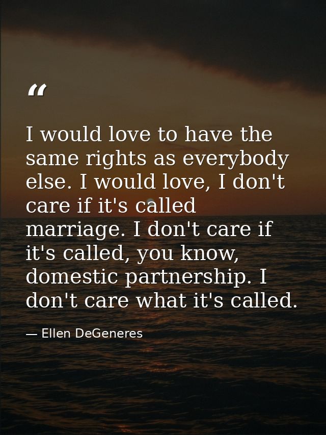 I would love to have the same rights as everybody else. I would love, I don't care if it's called marriage. I don't care — Ellen DeGeneres