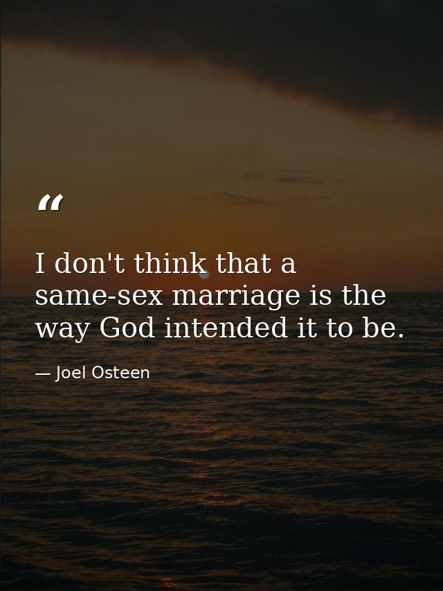 I don't think that a same-sex marriage is the way God intended it to be. — Joel Osteen