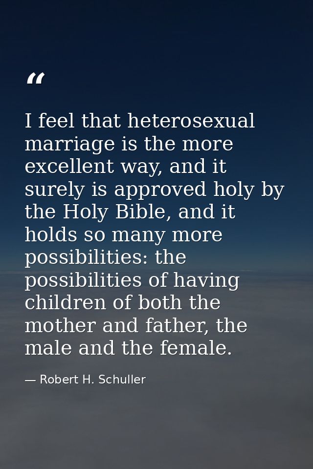 I feel that heterosexual marriage is the more excellent way, and it surely is approved holy by the Holy Bible, and it ho — Robert H. Schuller