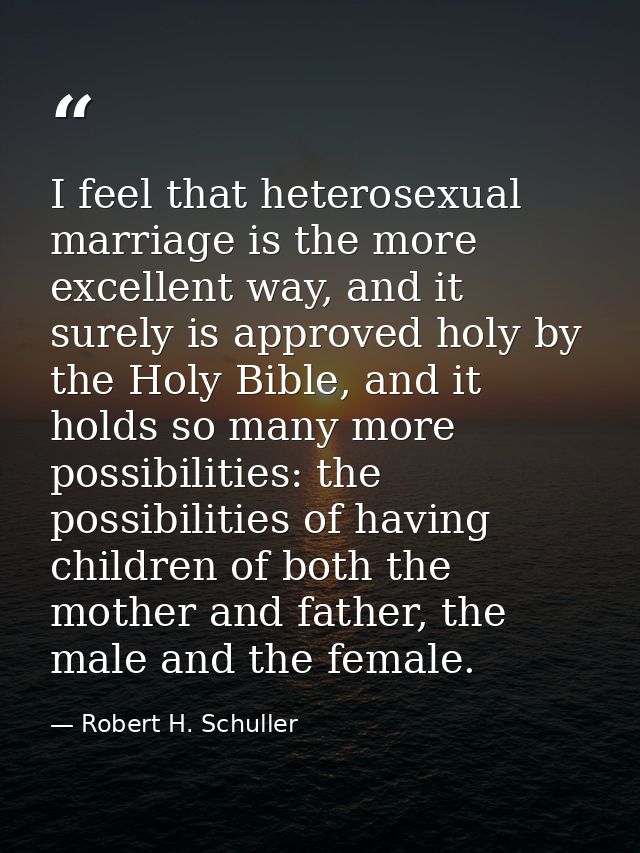 I feel that heterosexual marriage is the more excellent way, and it surely is approved holy by the Holy Bible, and it ho — Robert H. Schuller