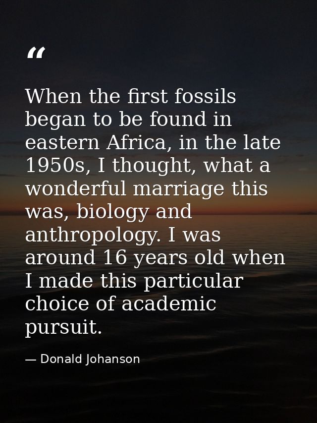When the first fossils began to be found in eastern Africa, in the late 1950s, I thought, what a wonderful marriage this — Donald Johanson