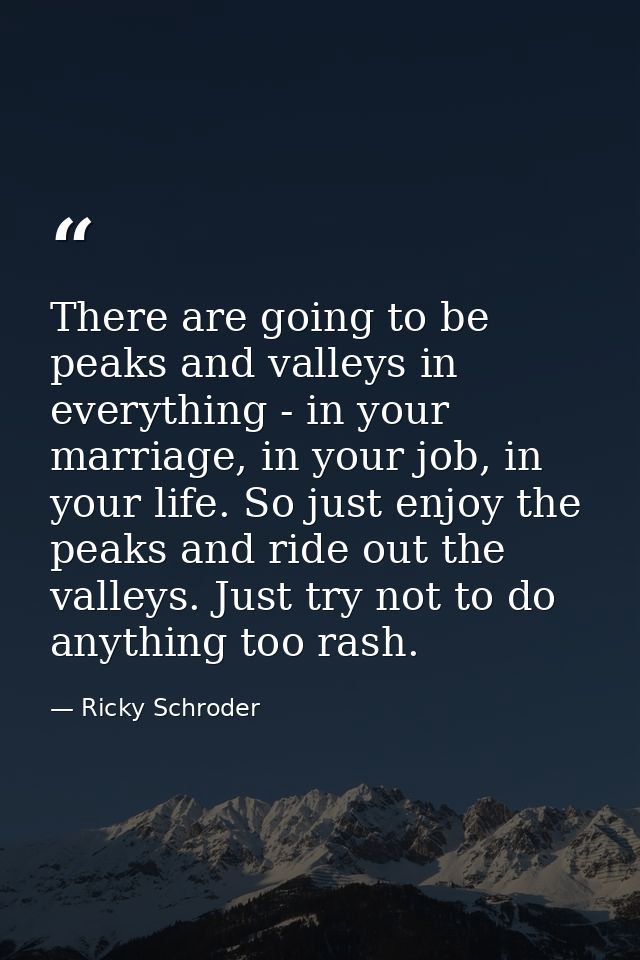 There are going to be peaks and valleys in everything - in your marriage, in your job, in your life. So just enjoy the p — Ricky Schroder