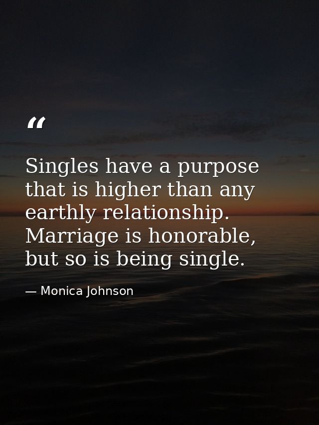 Singles have a purpose that is higher than any earthly relationship. Marriage is honorable, but so is being single. — Monica Johnson