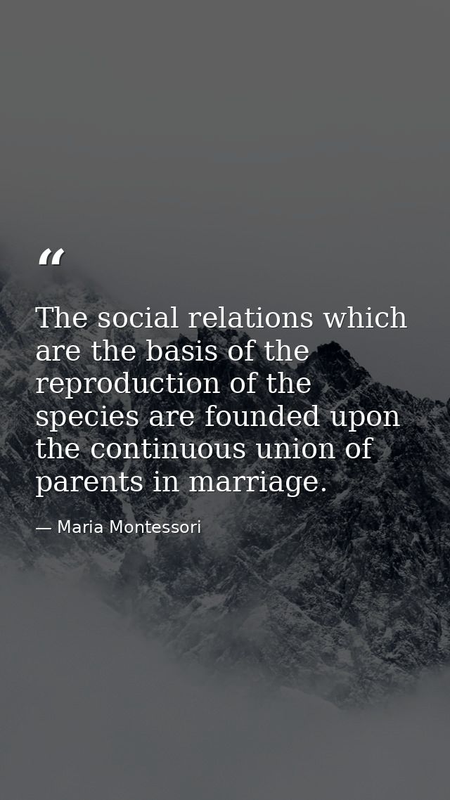 The social relations which are the basis of the reproduction of the species are founded upon the continuous union of par — Maria Montessori
