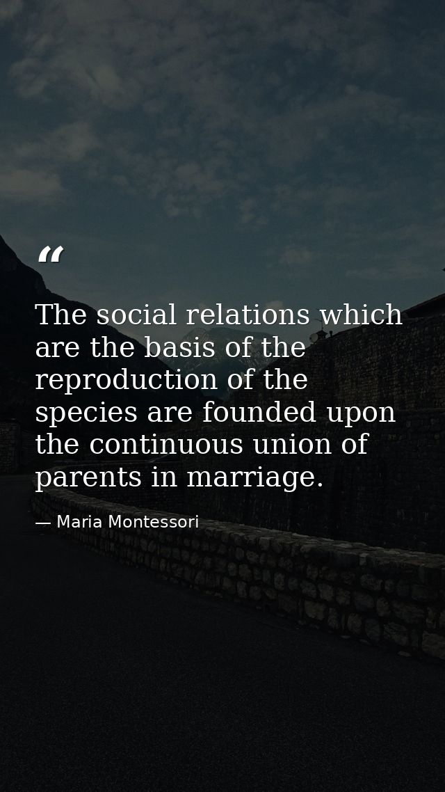 The social relations which are the basis of the reproduction of the species are founded upon the continuous union of par — Maria Montessori