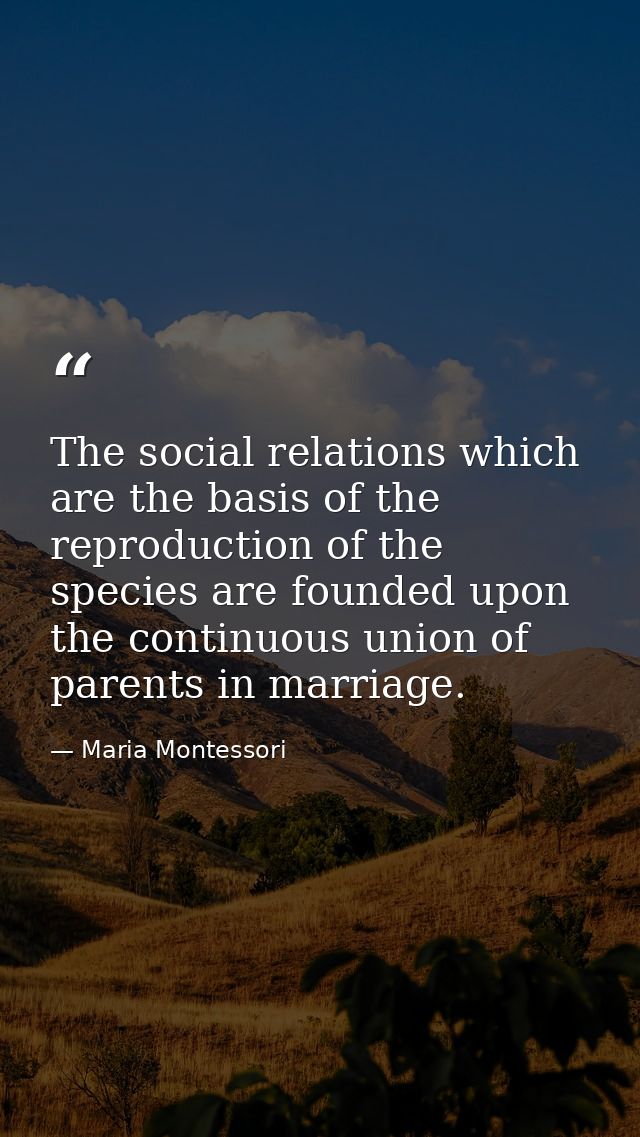 The social relations which are the basis of the reproduction of the species are founded upon the continuous union of par — Maria Montessori